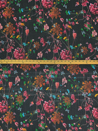 Black/Moonstone/Gold/Multi 100% Polyester Vertical Metallic Stripe Floral Print Crinkle Chiffon - Imported From Italy - 58W