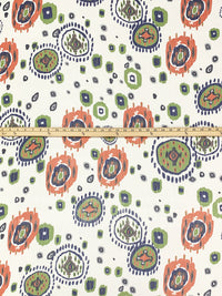 Soft Ivory/Royal Autumn/Navy/Black 100% Polyester Abstract Medallion Print Crinkle Chiffon - Imported From Italy - 58W