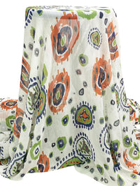 Soft Ivory/Royal Autumn/Navy/Black 100% Polyester Abstract Medallion Print Crinkle Chiffon - Imported From Italy - 58W