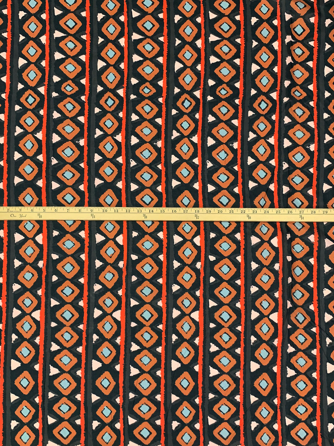 Muted Black/Cinnamon/Off-White 100% Cotton Vertical Rugged Diamond Stripe Print Voile - Imported From Italy - 56W