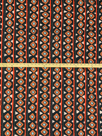 Muted Black/Cinnamon/Off-White 100% Cotton Vertical Rugged Diamond Stripe Print Voile - Imported From Italy - 56W