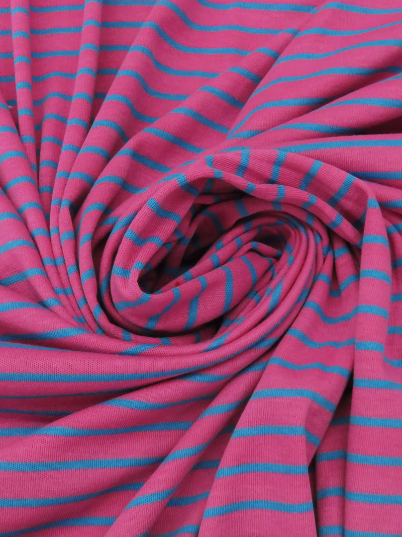 Dark Fruit Punch/Deep Cerulean Cotton/Polyester Horizontal Stripe Interlock Knit 64W