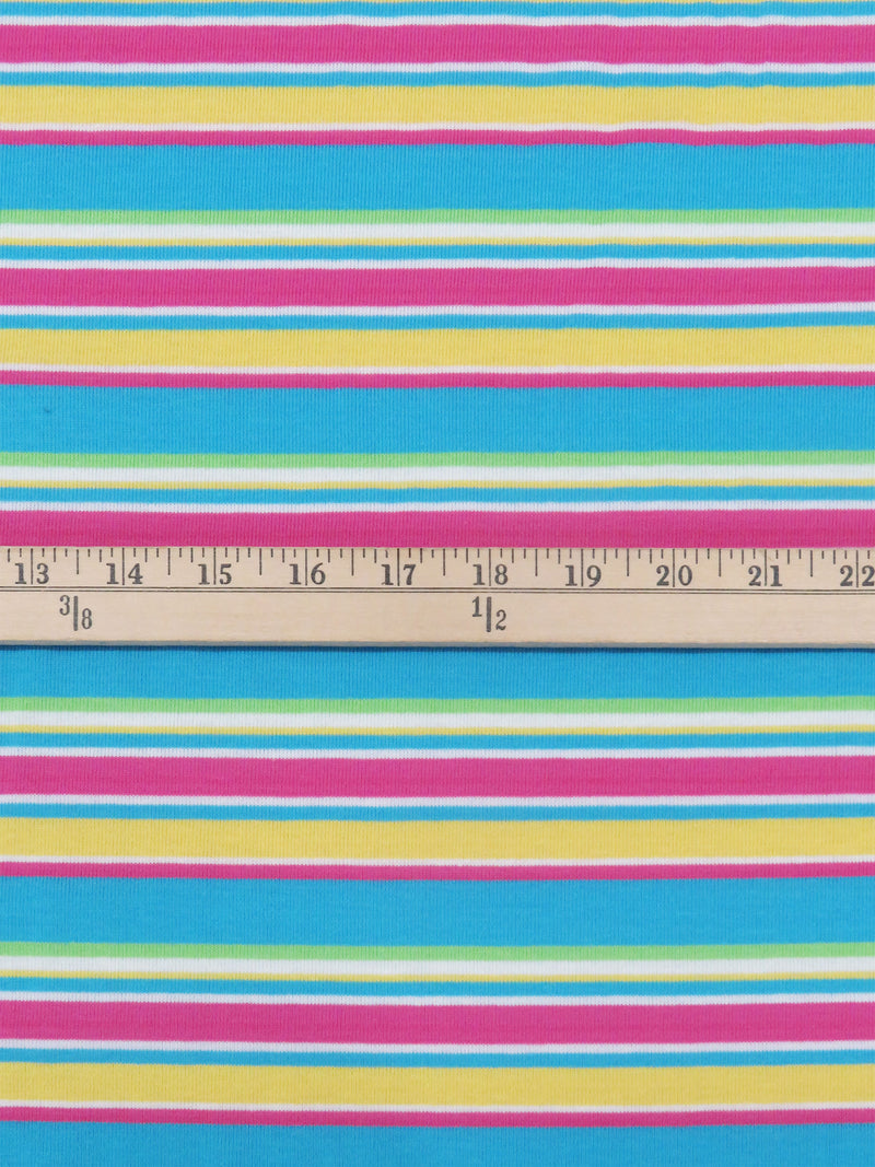 Sky Blue/Fruit Punch Pink/Lemon/Multi Cotton/Polyester Horizontal Stripe Jersey Knit 58W