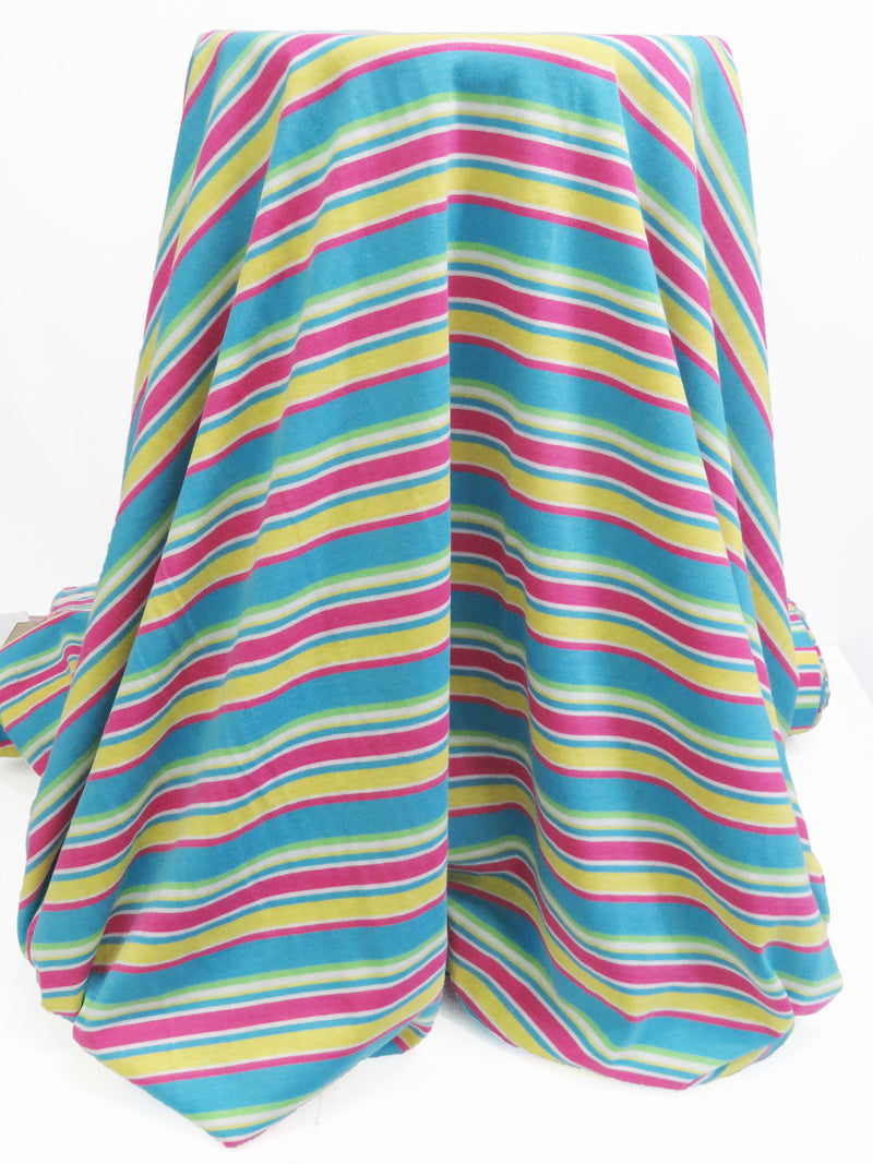 Sky Blue/Fruit Punch Pink/Lemon/Multi Cotton/Polyester Horizontal Stripe Jersey Knit 58W