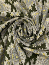 Olive Drab/Straw/Eggshell/Dark Silver 100% Rayon Damask Print Challis 43W