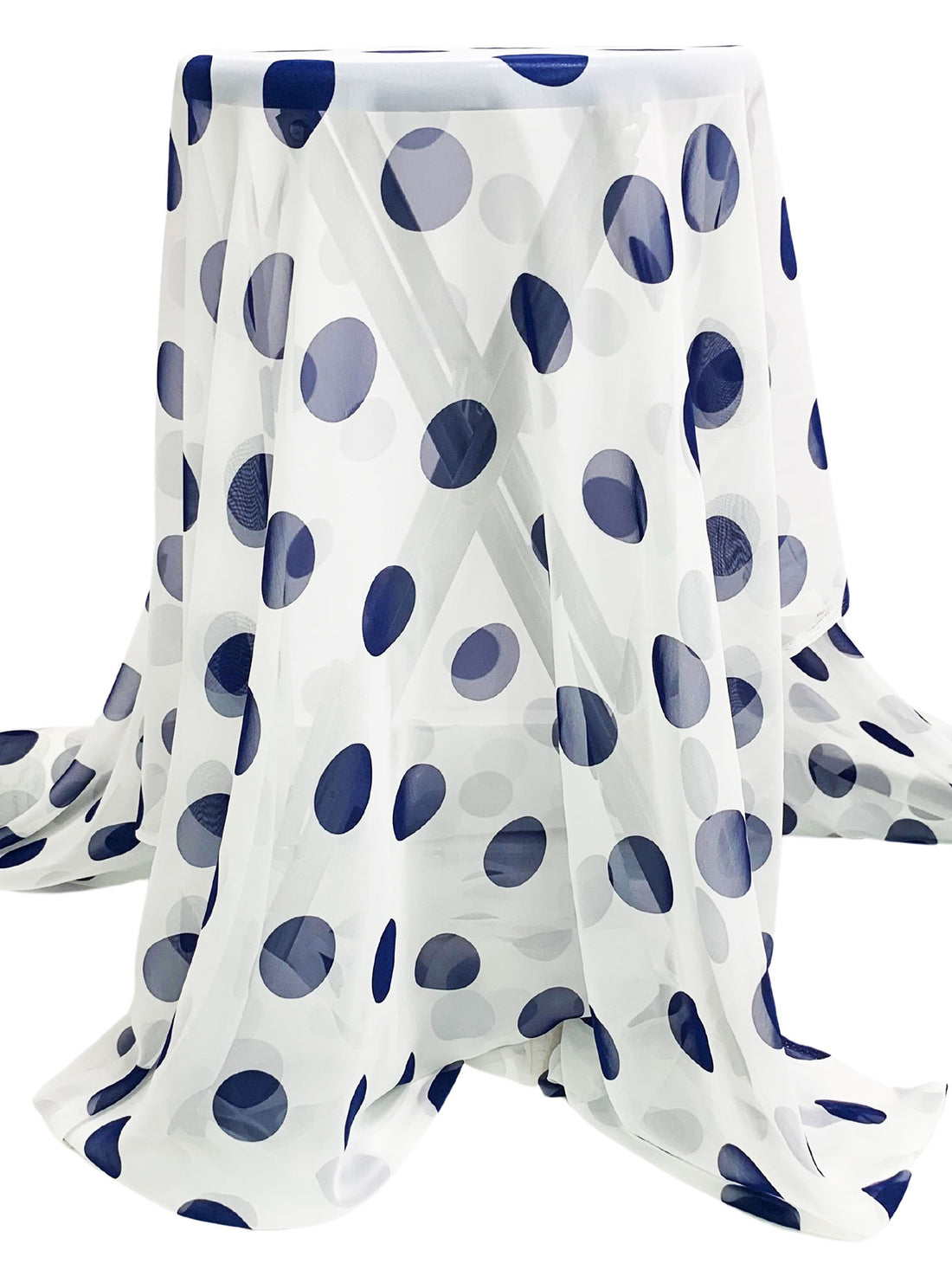 White/Midnight Blue 100% Polyester Polka Dot Print Chiffon 43W