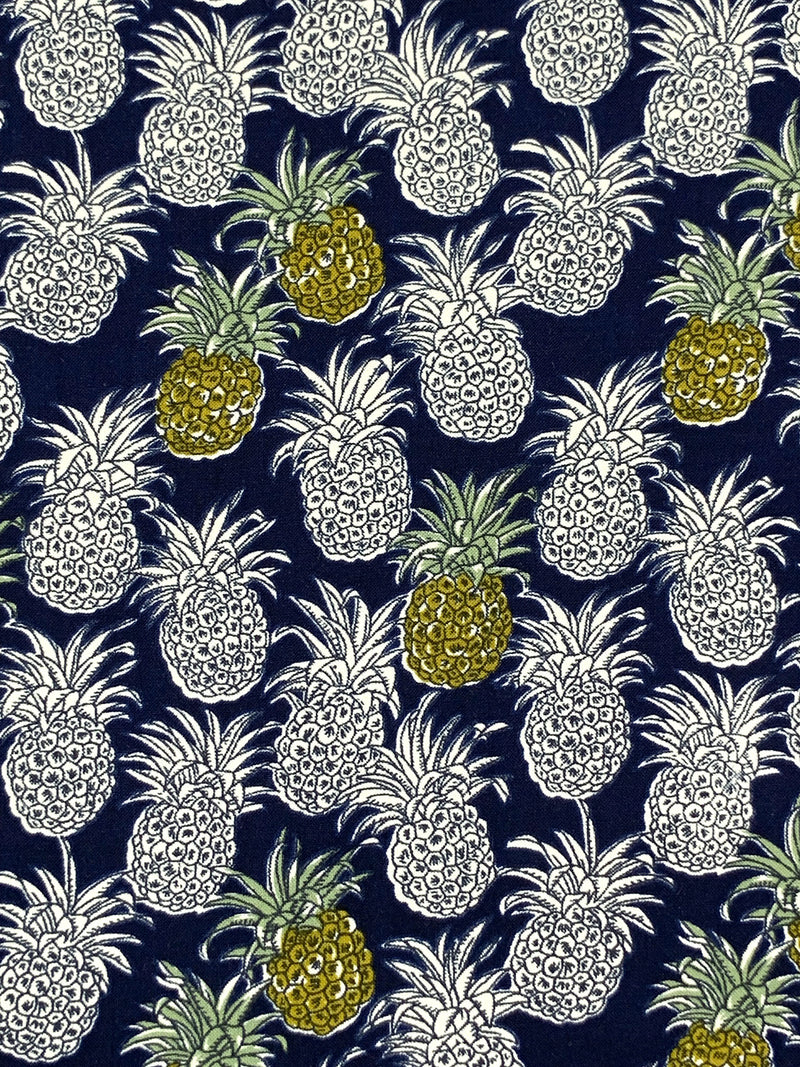 Navy/Brass/White 100% Rayon Pineapple Print Challis 43W