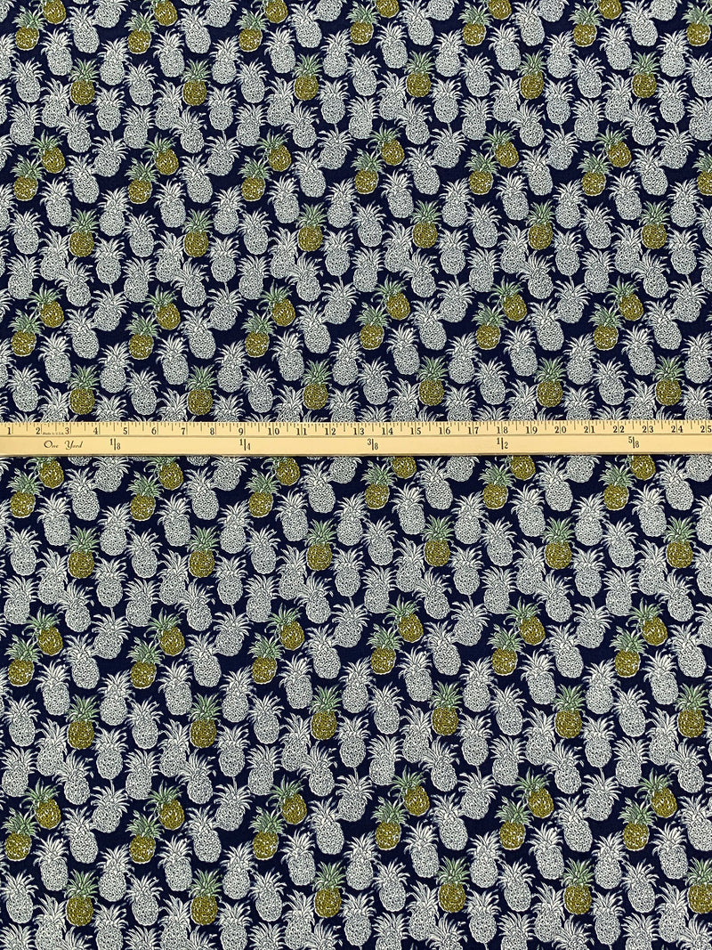 Navy/Brass/White 100% Rayon Pineapple Print Challis 43W