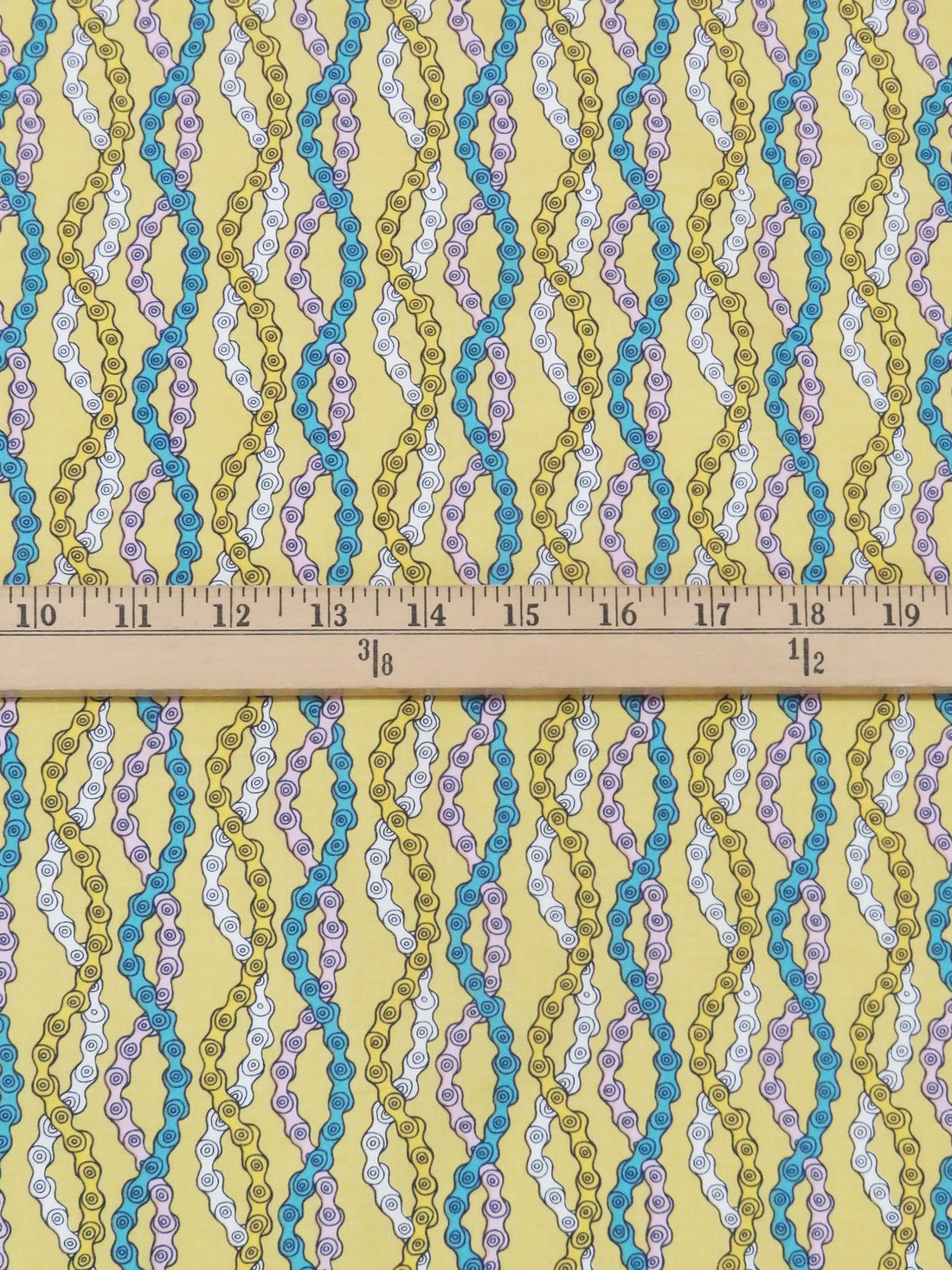 Lemon Yellow/Cerulean/Cotton Candy Pink/Multi 100% Cotton Interlocking Chains Print  Quilt-Weight Woven 43W