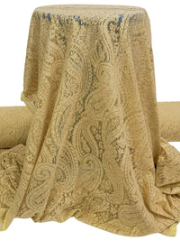 SOLD BY THE PANEL ONLY - Tan/Gold 100% Polyester Paisley Weave Gold Metallic Lace Netting - NY Designer - 54W