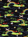 Black/Straw/Inchworm/Multi 100% Rayon Various Rainbow Beach Scene Print Challis - NY Designer - 43W