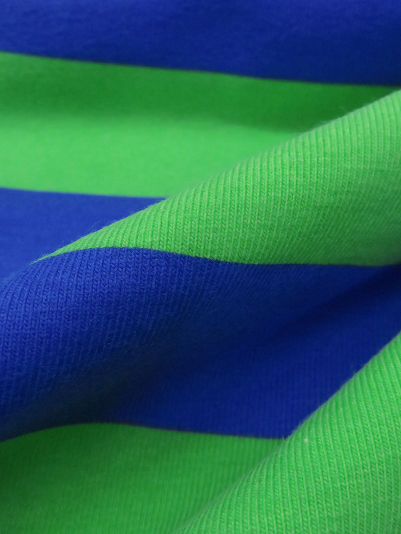 Parakeet Green/Cobalt Cotton/Lycra Horizontal Stripe Print Jersey Knit 60W