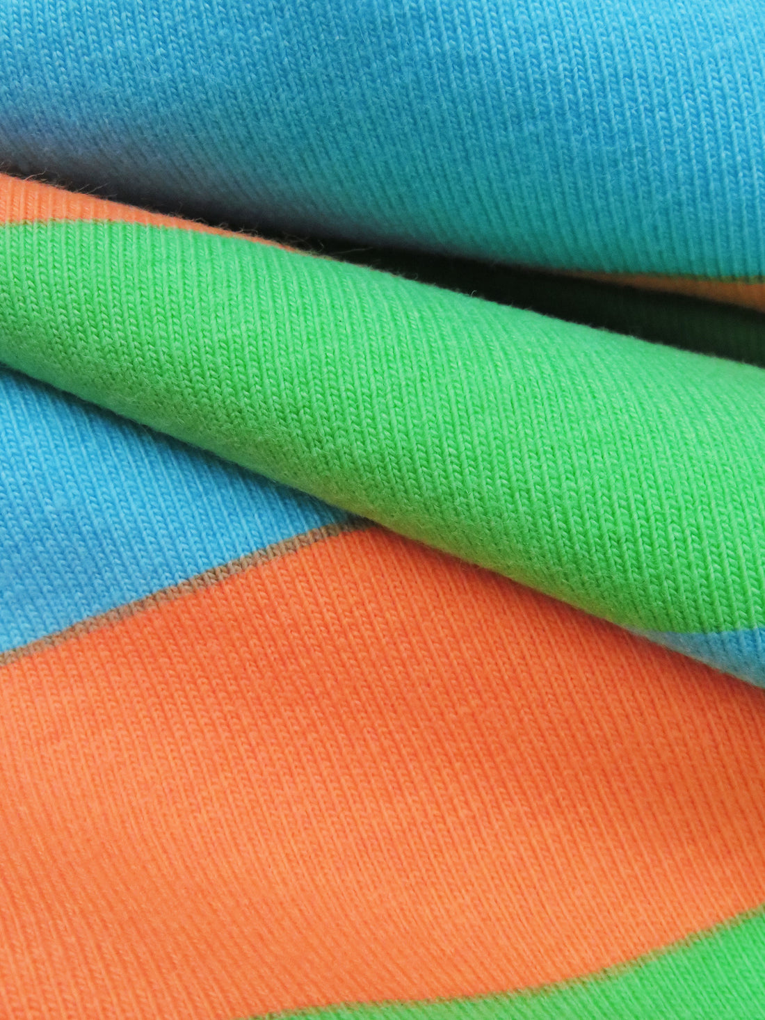 Parakeet Green/Sky Blue/Bright Tiger Orange Cotton/Lycra Horizontal Stripe Print Jersey Knit 60W