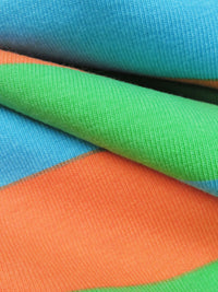 Parakeet Green/Sky Blue/Bright Tiger Orange Cotton/Lycra Horizontal Stripe Print Jersey Knit 60W