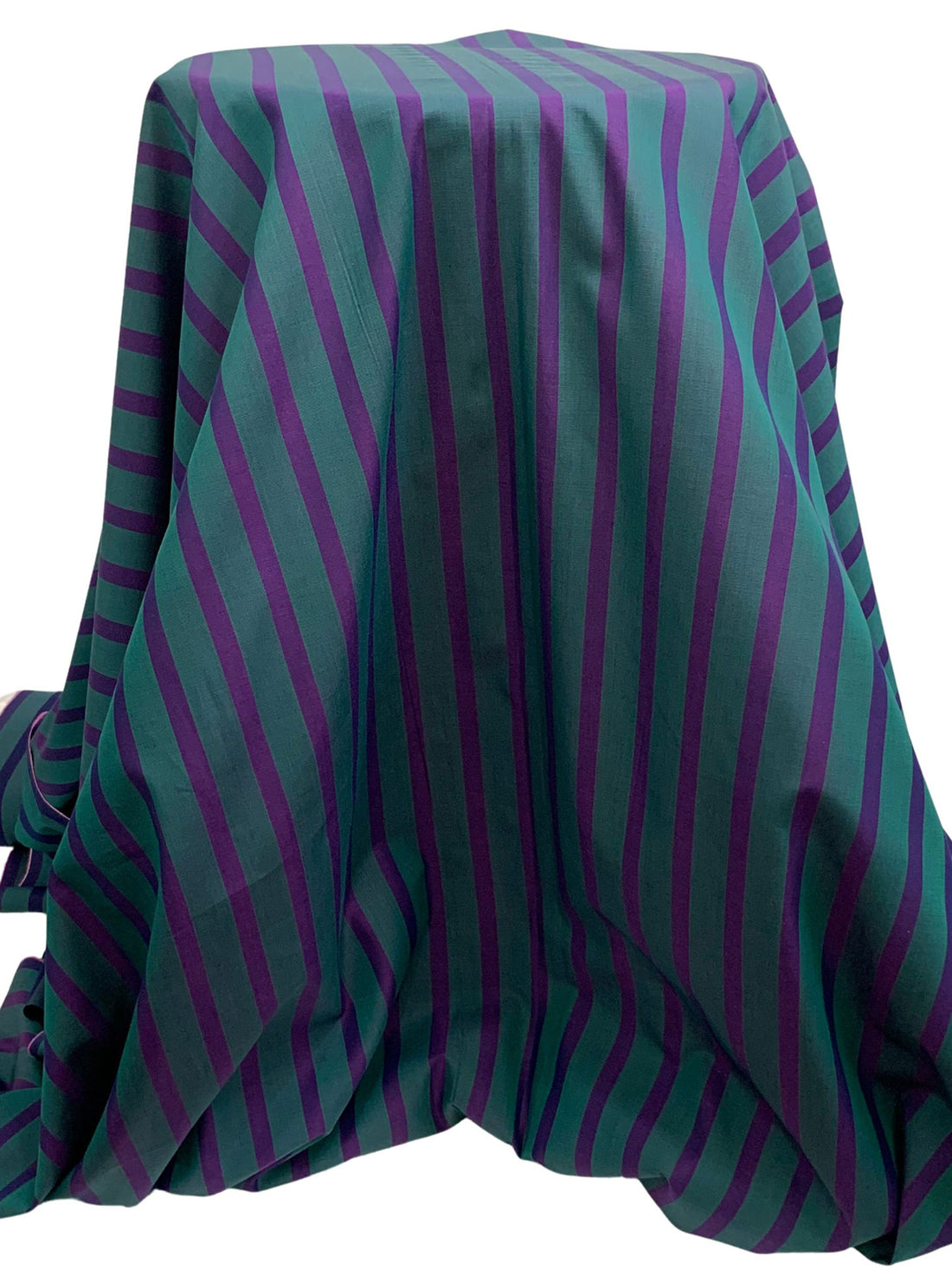 Imperial Purple/Myrtle Green 100% Cotton Vertical Yarn-Dyed Stripe Shirting - NY Designer - 58W