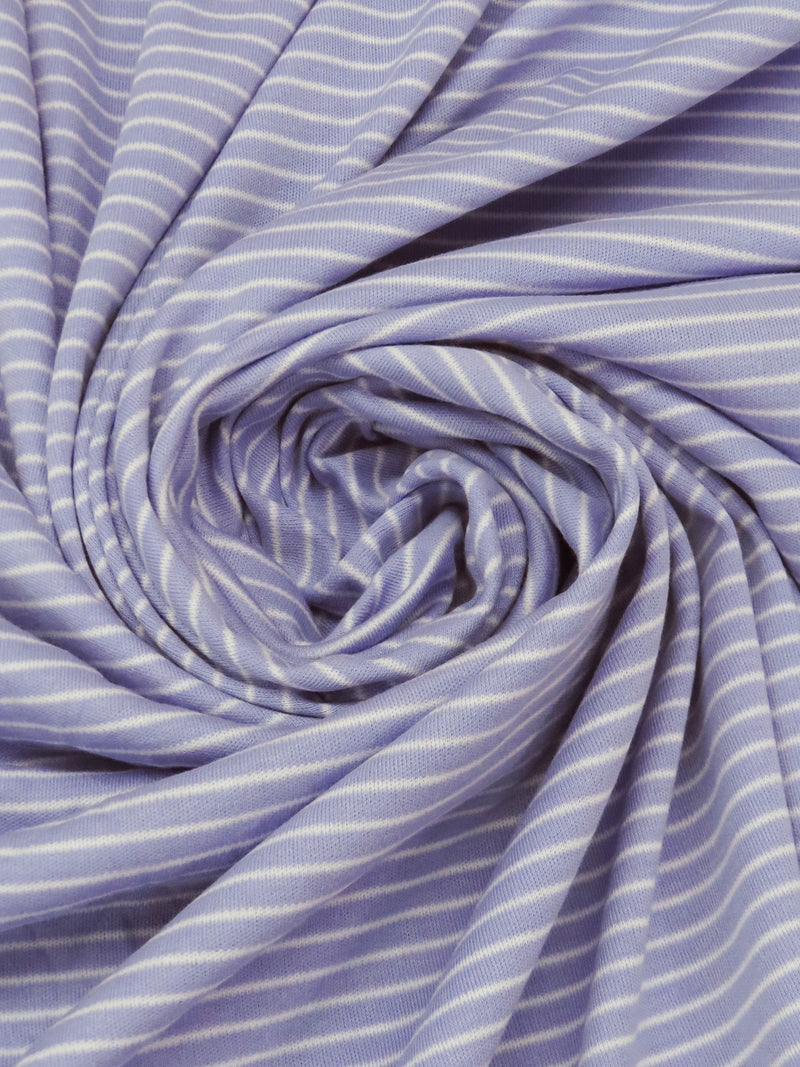 Periwinkle/White Cotton/Polyester Horizontal Yarn-Dyed Stripe Interlock Knit 60W