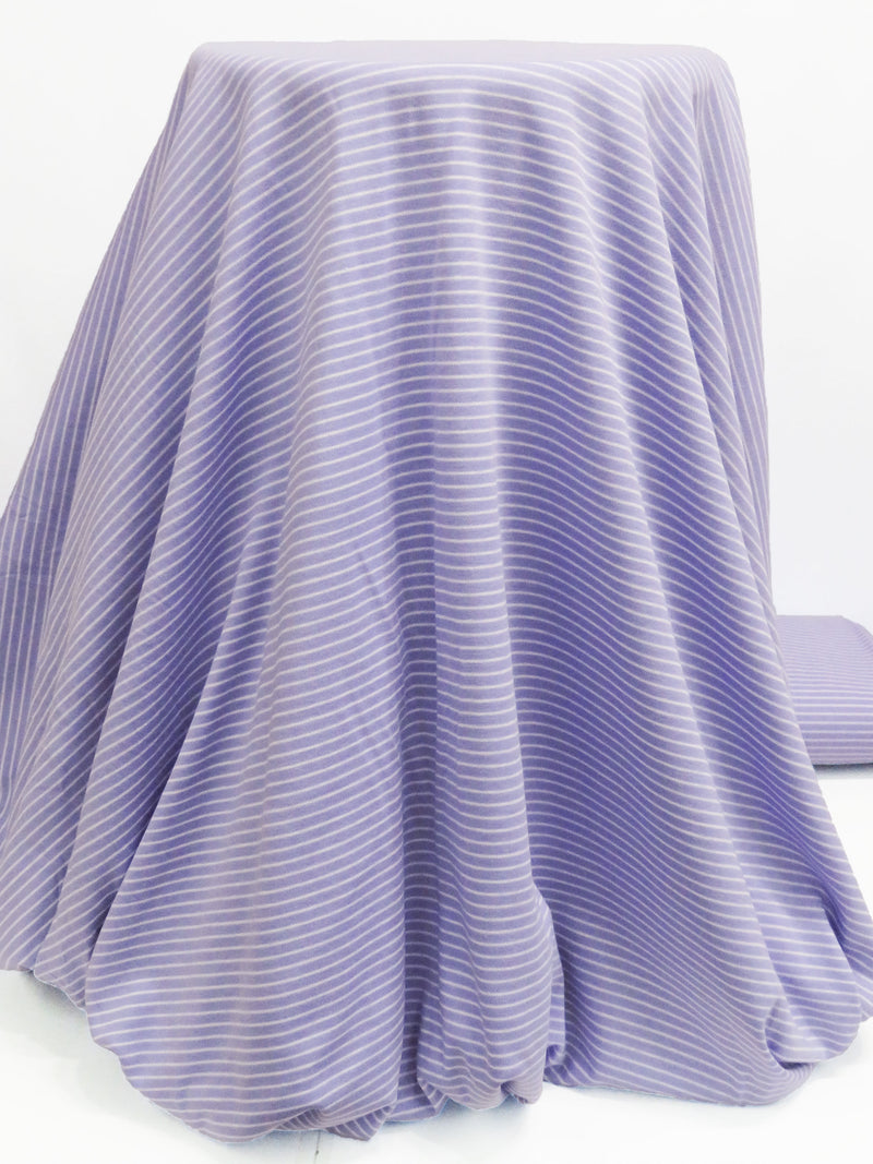 Periwinkle/White Cotton/Polyester Horizontal Yarn-Dyed Stripe Interlock Knit 60W