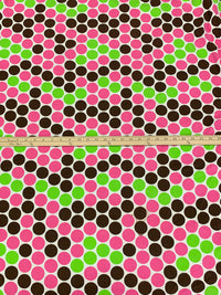 French Pink/Dark Brown/Lime/White Cotton/Lycra Multi-Dot Print Jersey Knit 60W