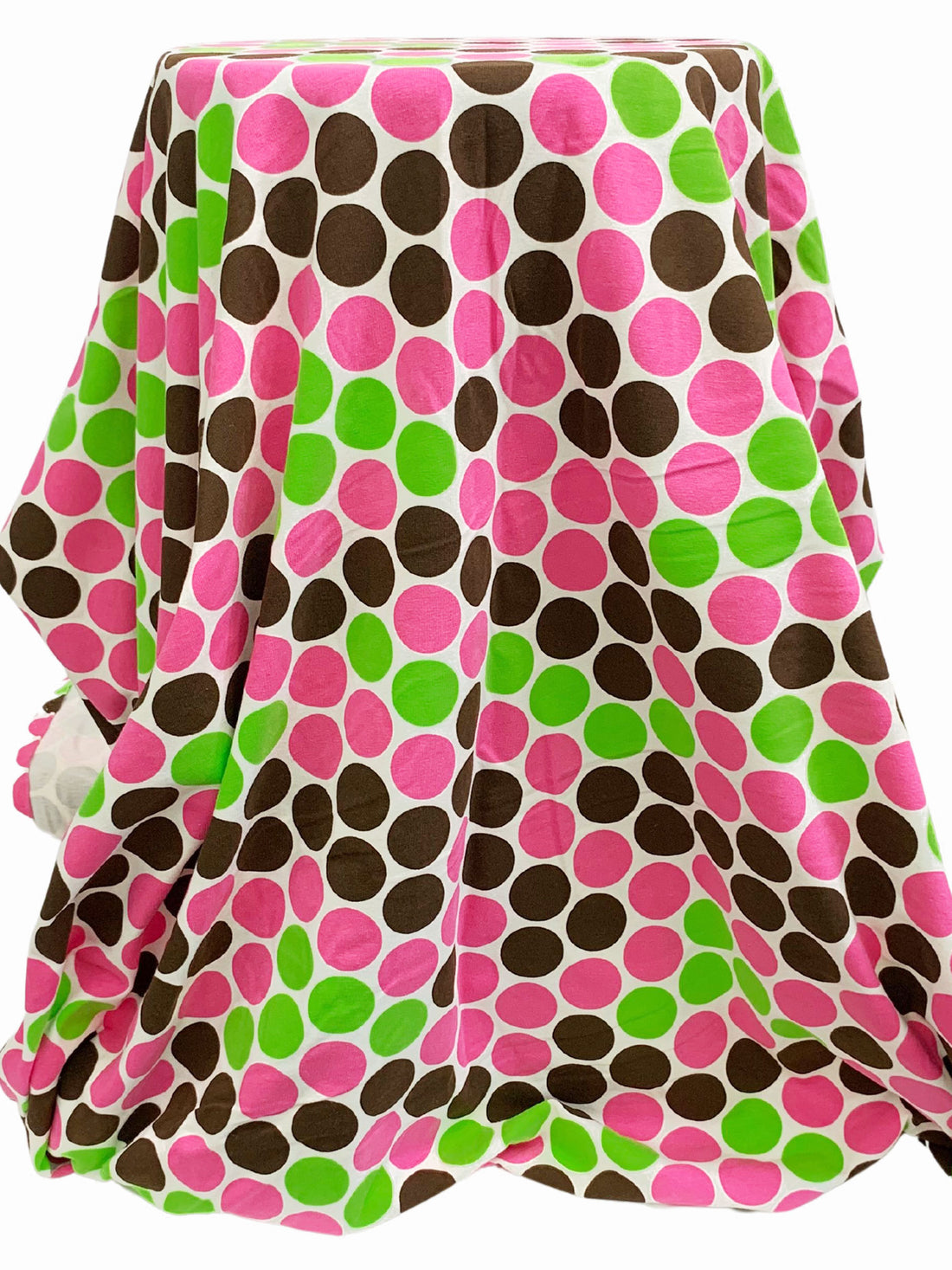 French Pink/Dark Brown/Lime/White Cotton/Lycra Multi-Dot Print Jersey Knit 60W