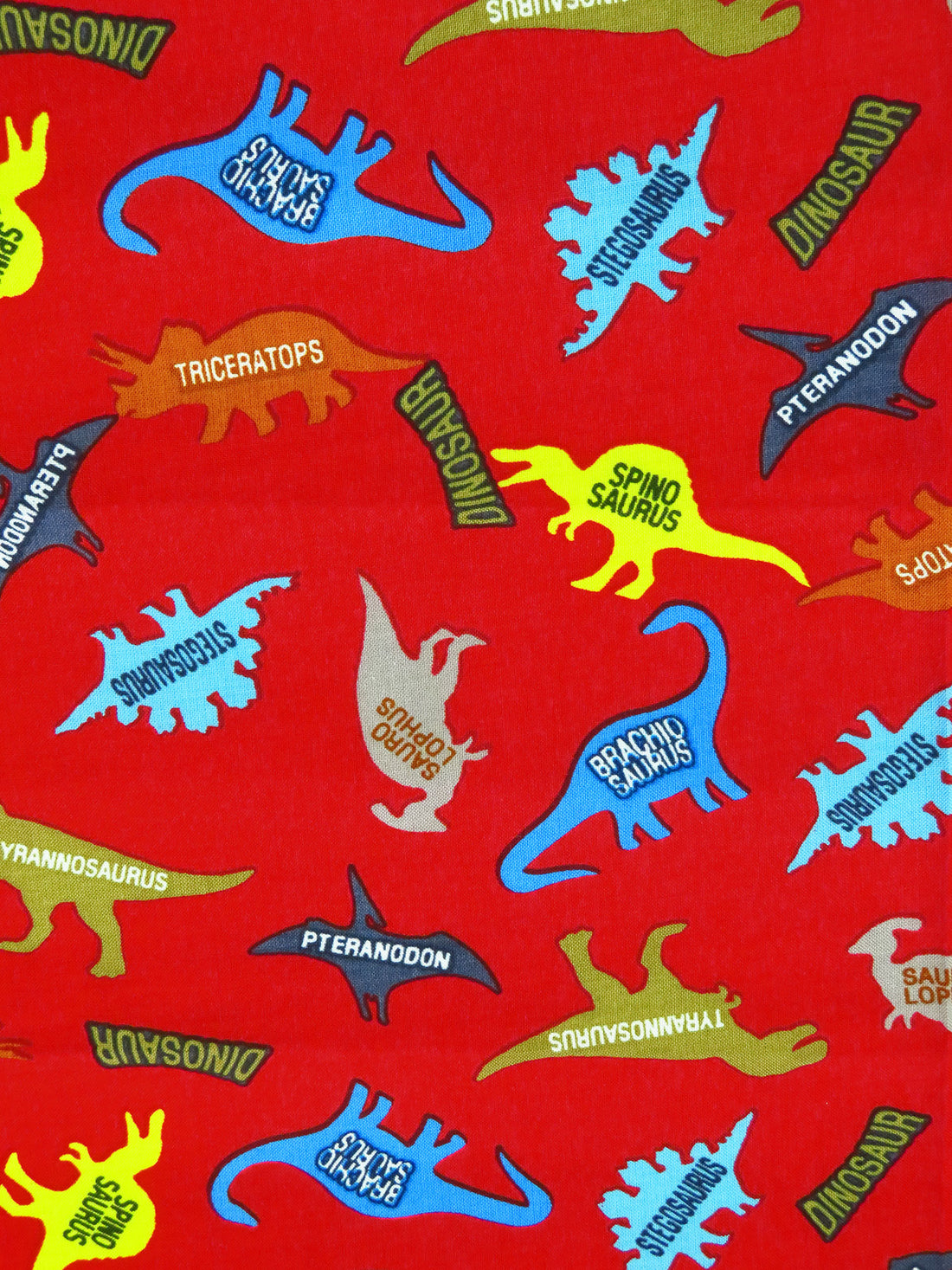 Chili Red/Lemon/Button Blue/Multi 100% Rayon Labeled Dinosaur Print Challis - NY Designer - 43W