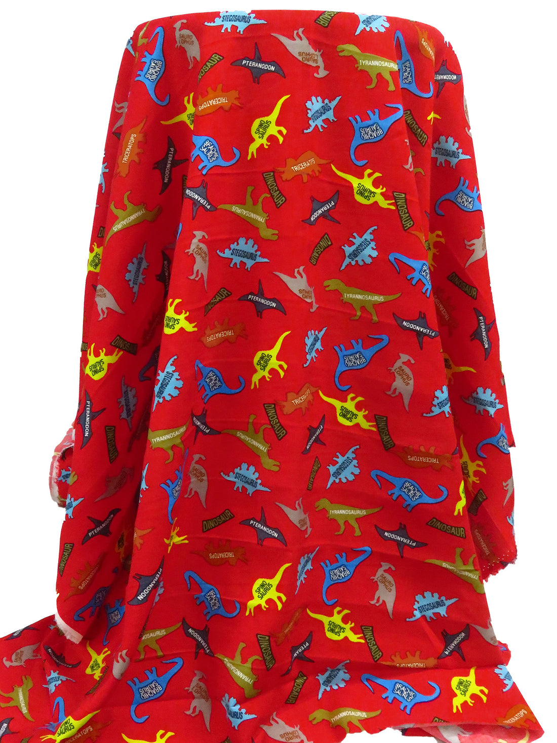 Chili Red/Lemon/Button Blue/Multi 100% Rayon Labeled Dinosaur Print Challis - NY Designer - 43W