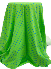 Lime/Cyan Azure Blue Cotton/Lycra Polka Dot Print Jersey Knit 58W