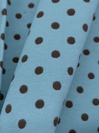 Moonstone Blue/Walnut Cotton/Lycra Polka Dot Print Jersey Knit 62W