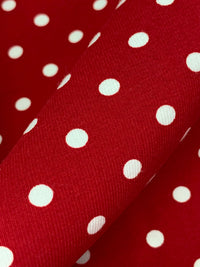 Crimson Red/White Cotton/Lycra Polka Dot Print Jersey Knit 62W