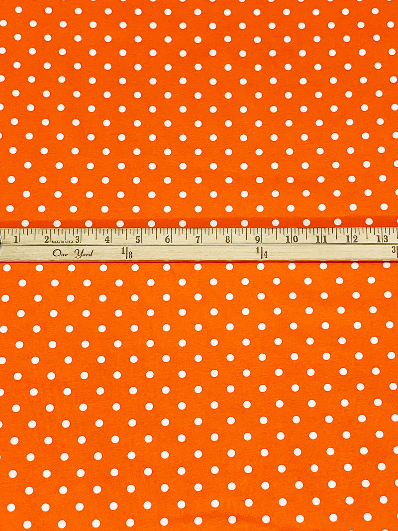 Orange/White Cotton/Lycra Polka Dot Print Jersey Knit 62W