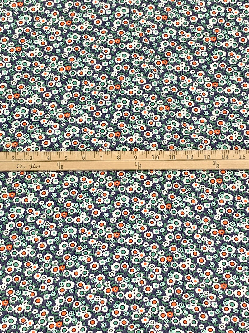 Independence Blue/Atomic Tangerine/White/Multi 100% Rayon Floral Print Shirting 56W