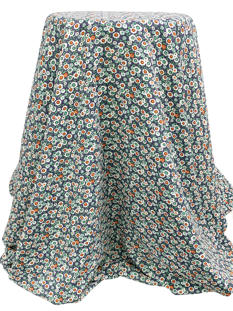 Independence Blue/Atomic Tangerine/White/Multi 100% Rayon Floral Print Shirting 56W