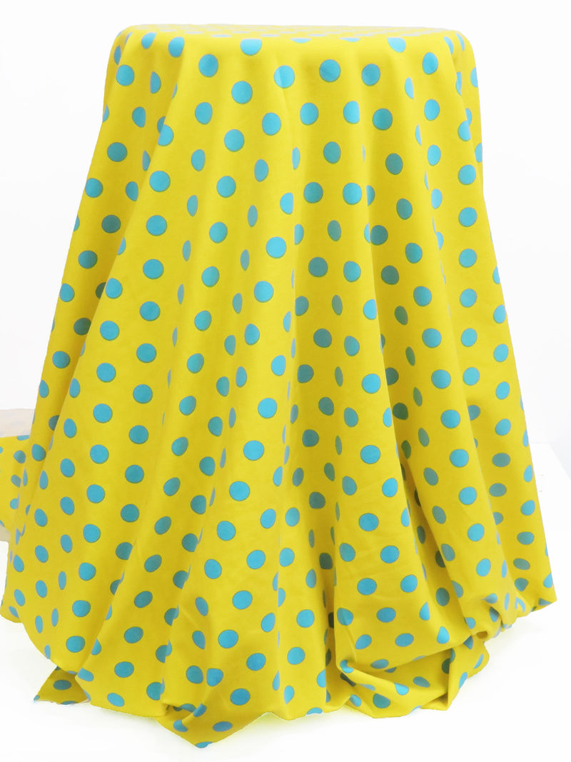 Rubber Duck Yellow/Aqua Blue Cotton/Lycra Polka Dot Print Jersey Knit 58W