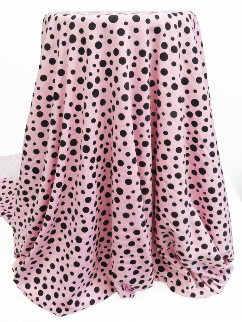 Ballet Pink/Coal Black Cotton/Polyester Scattered Dots Print Interlock Knit 64W