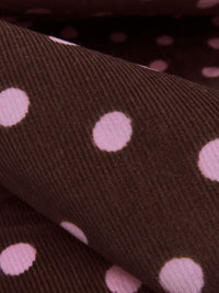 Chocolate Brown/Flamingo Pink 100% Cotton Polka Dot Print Pinwale Corduroy Shirting 44W