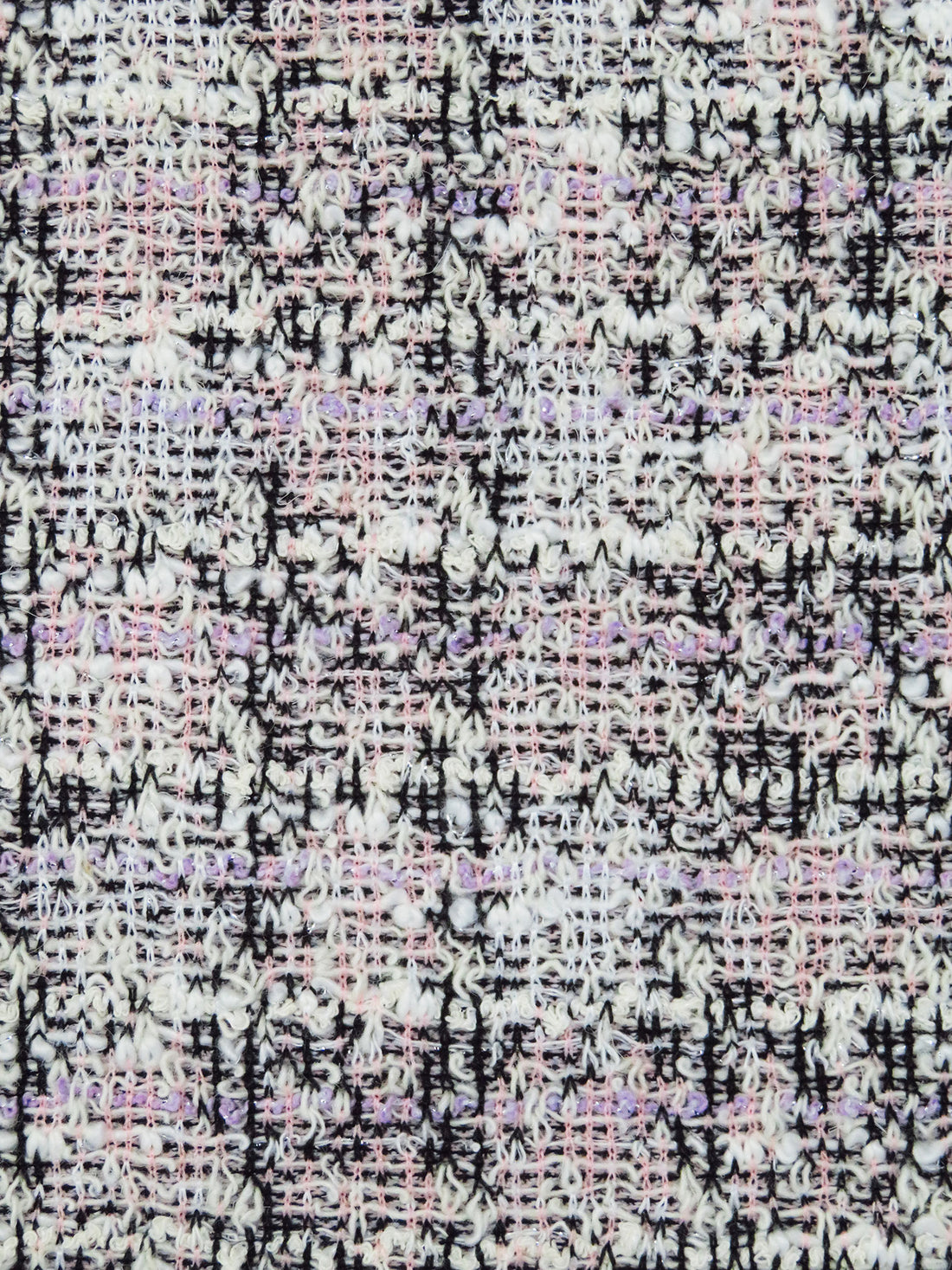 Cream/Soft Pink/Black/Multi Polyester/Metallic/Lycra Novelty Plaid Weave Boucle Sweater Knit 61W