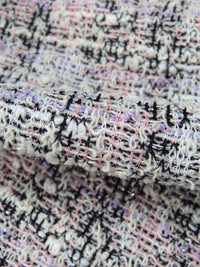Cream/Soft Pink/Black/Multi Polyester/Metallic/Lycra Novelty Plaid Weave Boucle Sweater Knit 61W