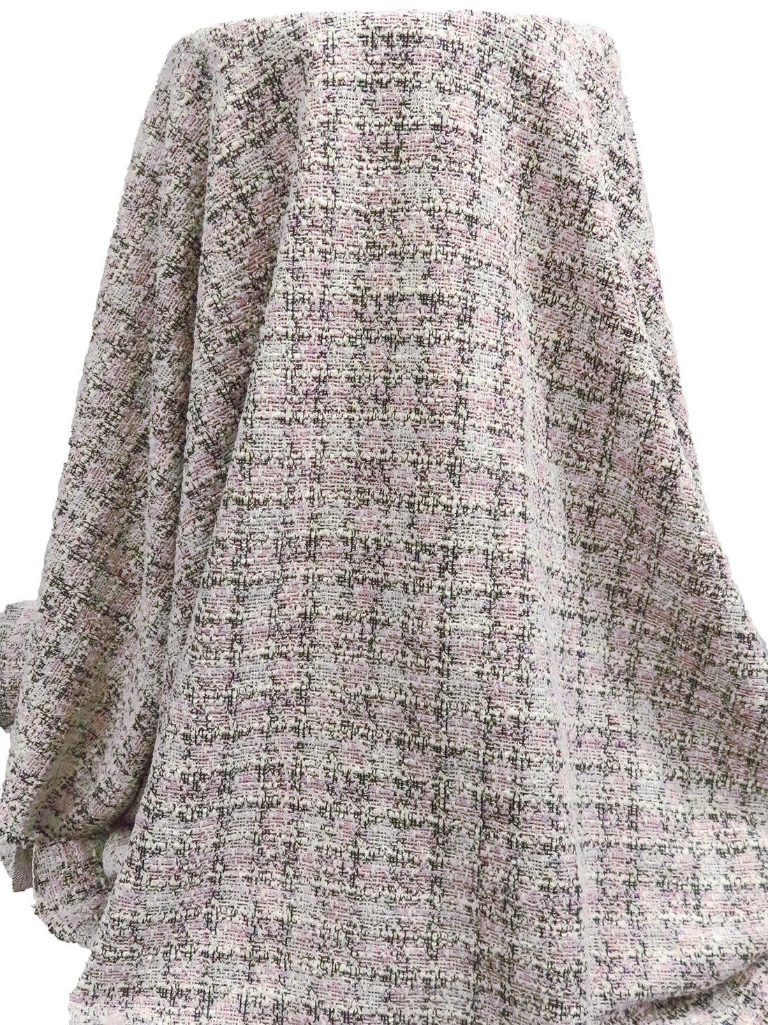 Cream/Soft Pink/Black/Multi Polyester/Metallic/Lycra Novelty Plaid Weave Boucle Sweater Knit 61W