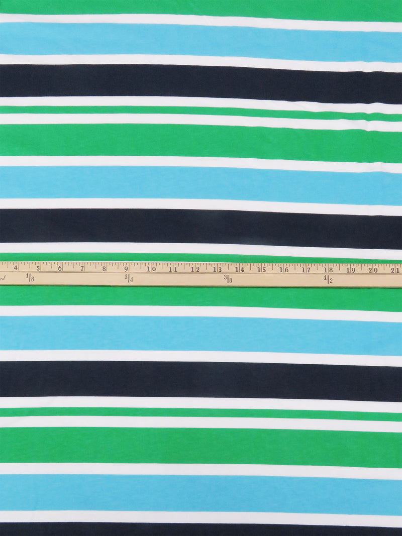 Irish Green/Sky Blue/Midnight Navy/White Cotton/Lycra Horizontal Stripe Print Jersey Knit 60W