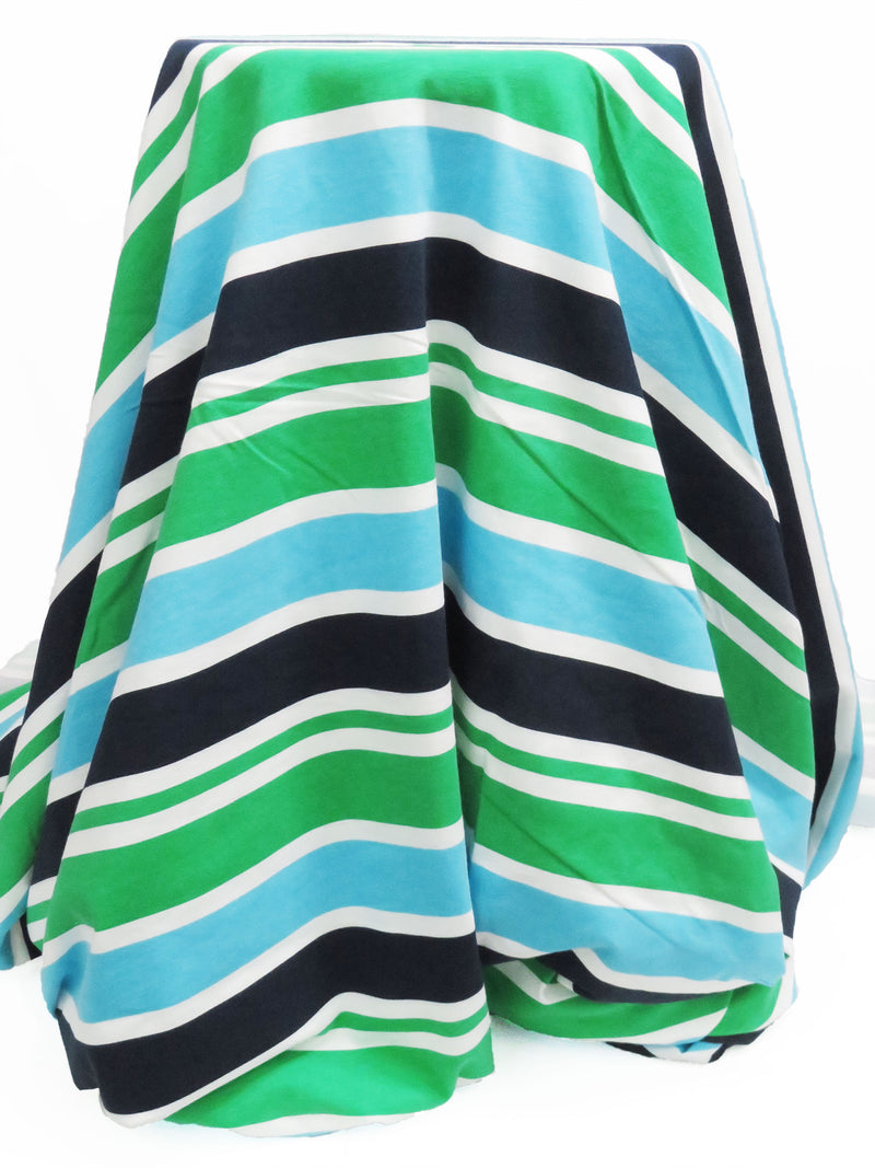 Irish Green/Sky Blue/Midnight Navy/White Cotton/Lycra Horizontal Stripe Print Jersey Knit 60W