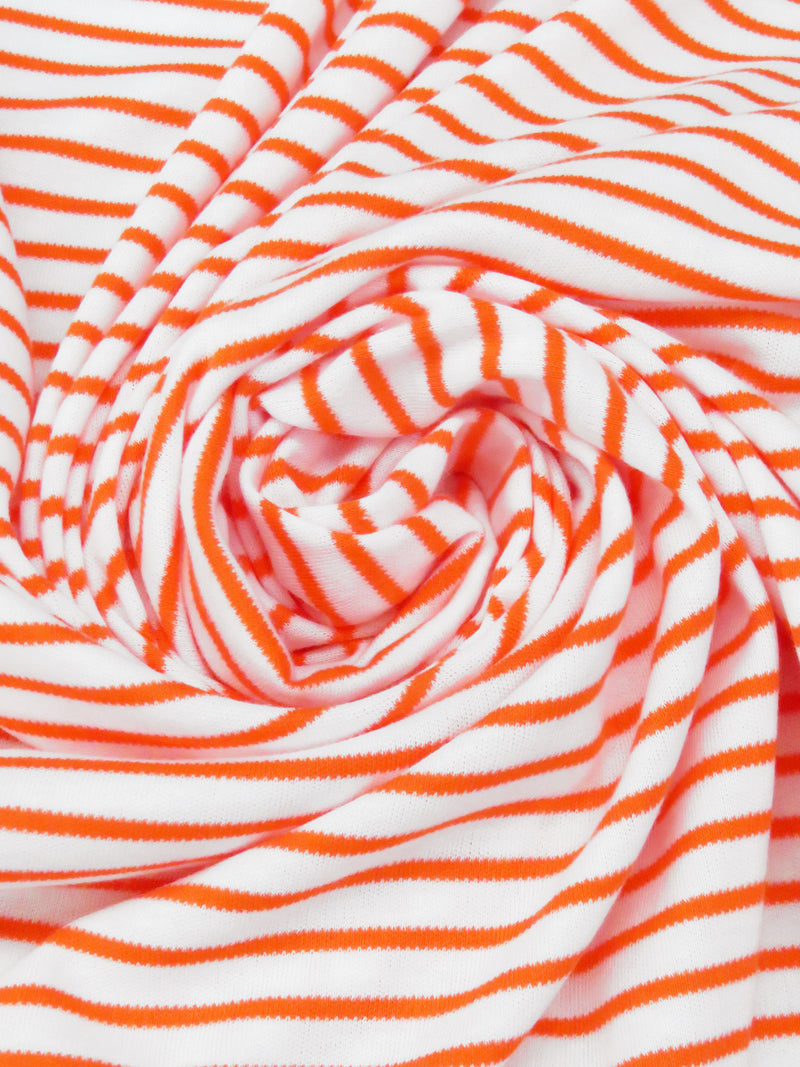 White/Safety Orange Cotton/Polyester Horizontal Yarn-Dyed Stripe Interlock Knit 62W