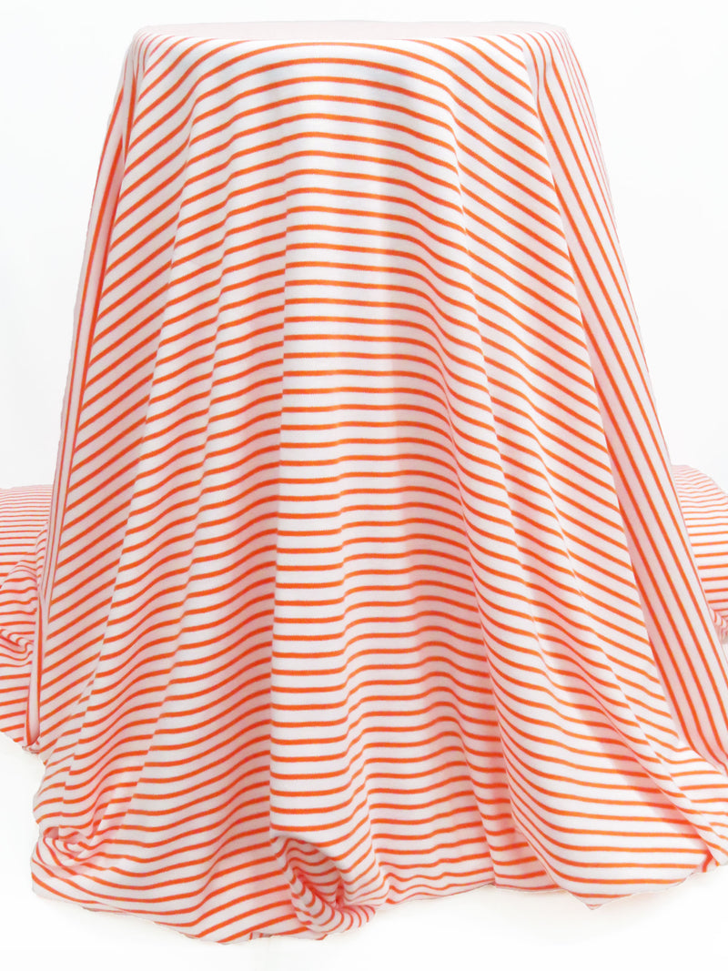 White/Safety Orange Cotton/Polyester Horizontal Yarn-Dyed Stripe Interlock Knit 62W