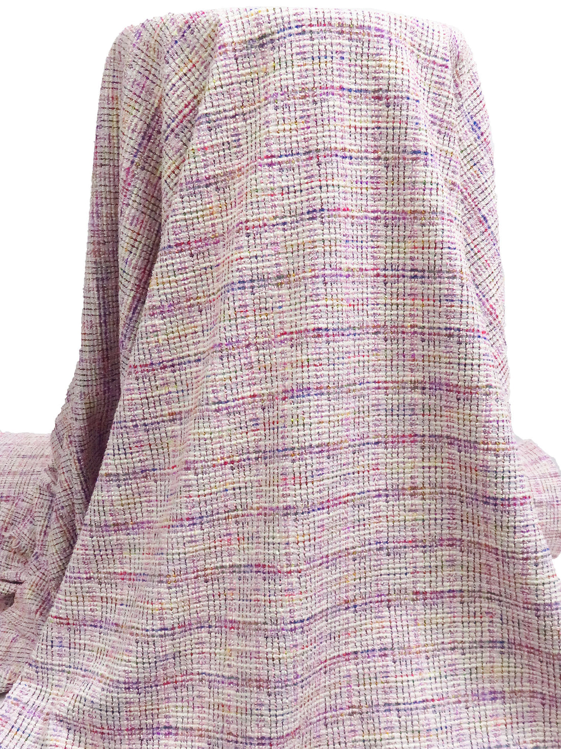 Light Pink/Cream/Wisteria/Multi Polyester/Metallic/Lycra Novelty Grid Weave Boucle Sweater Knit 62W