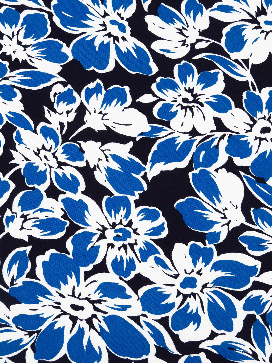 Cobalt/White/Black 100% Rayon Floral Print Challis 44W