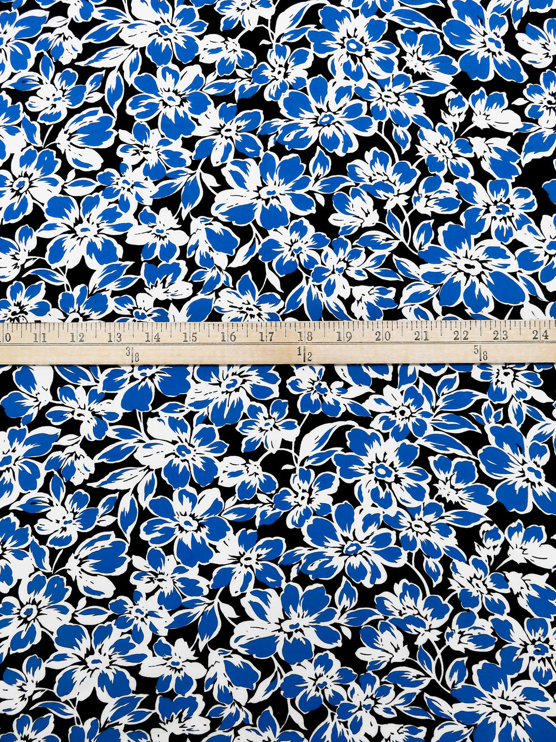 Cobalt/White/Black 100% Rayon Floral Print Challis 44W