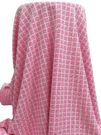 French Pink/White/Silver Polyester/Metallic/Lycra Novelty Grid Weave Boucle Sweater Knit 53W