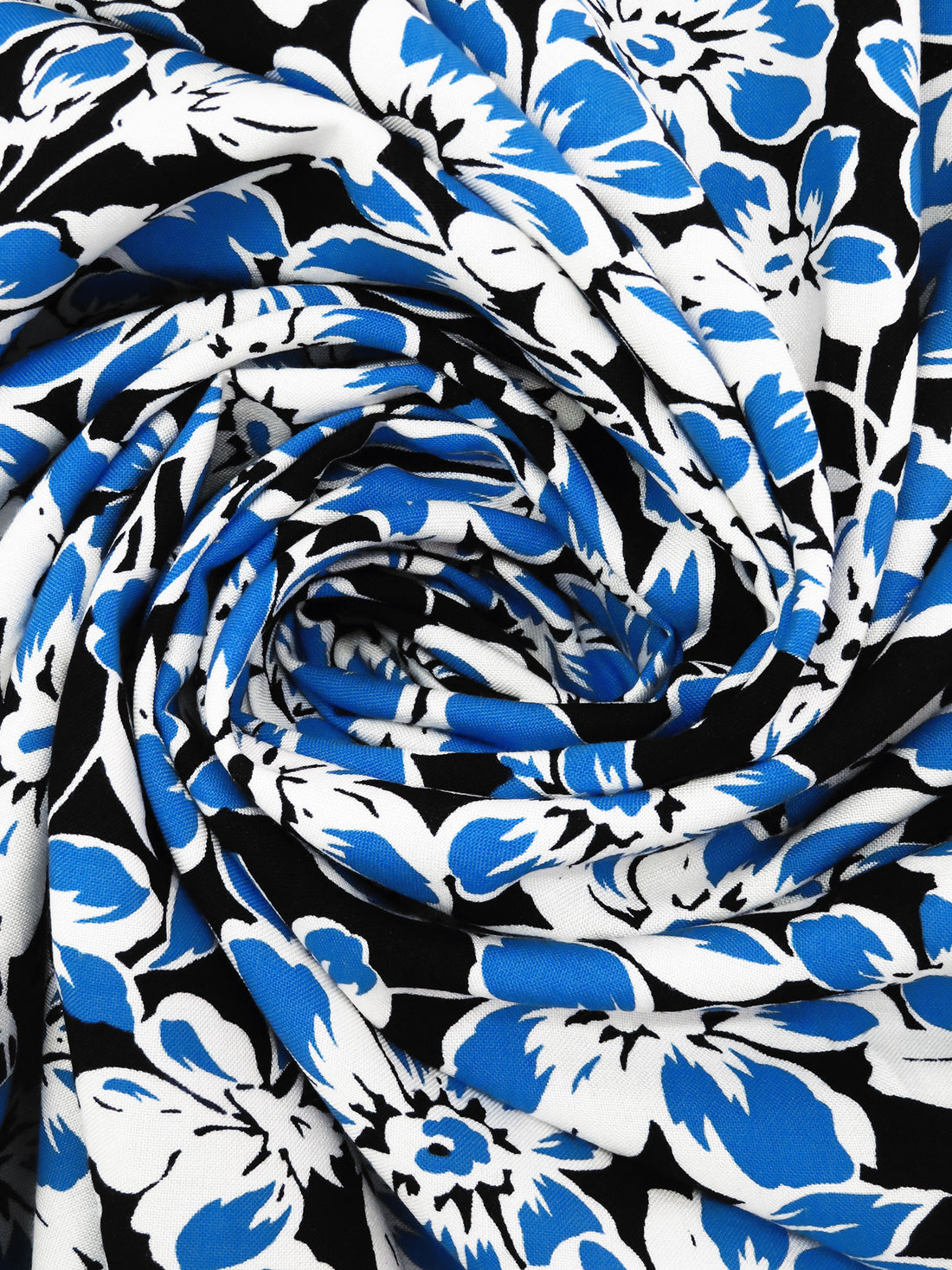Cobalt/White/Black 100% Rayon Floral Print Challis 44W
