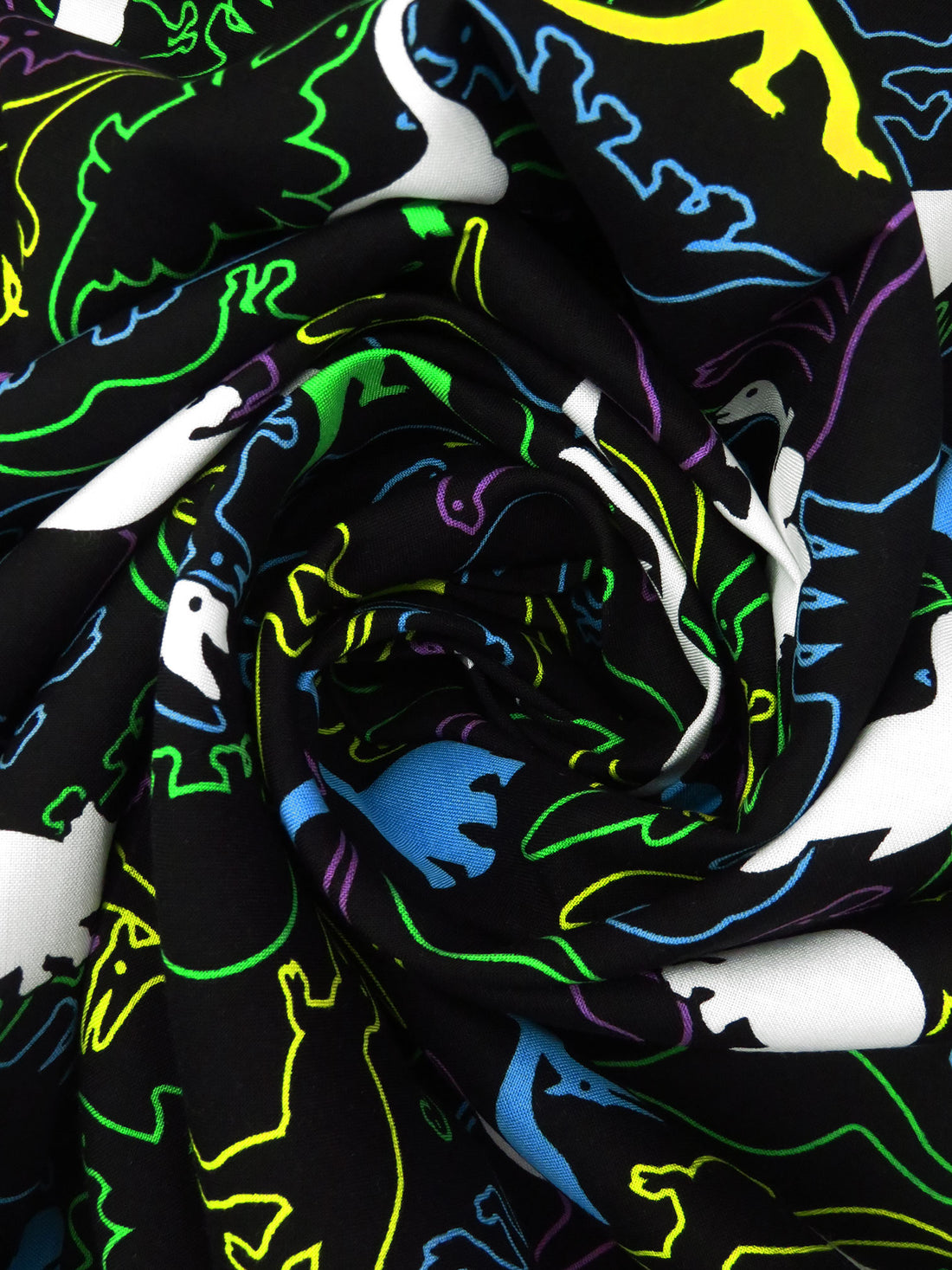 Black/Lemon/Dark Orchid/Multi 100% Rayon Dinosaurs Print Challis 43W