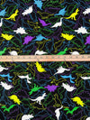 Black/Lemon/Dark Orchid/Multi 100% Rayon Dinosaurs Print Challis 43W