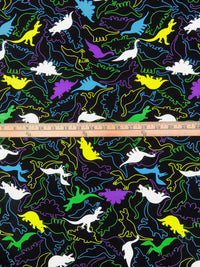 Black/Lemon/Dark Orchid/Multi 100% Rayon Dinosaurs Print Challis 43W