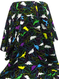 Black/Lemon/Dark Orchid/Multi 100% Rayon Dinosaurs Print Challis 43W